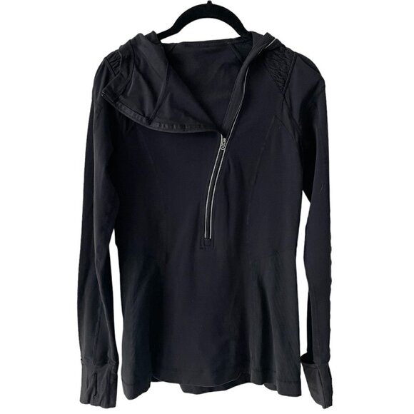 Lululemon Athletica Pullover Hoodie Asymmetrical 1/2 Zip Casual Black 6 - Picture 1 of 8